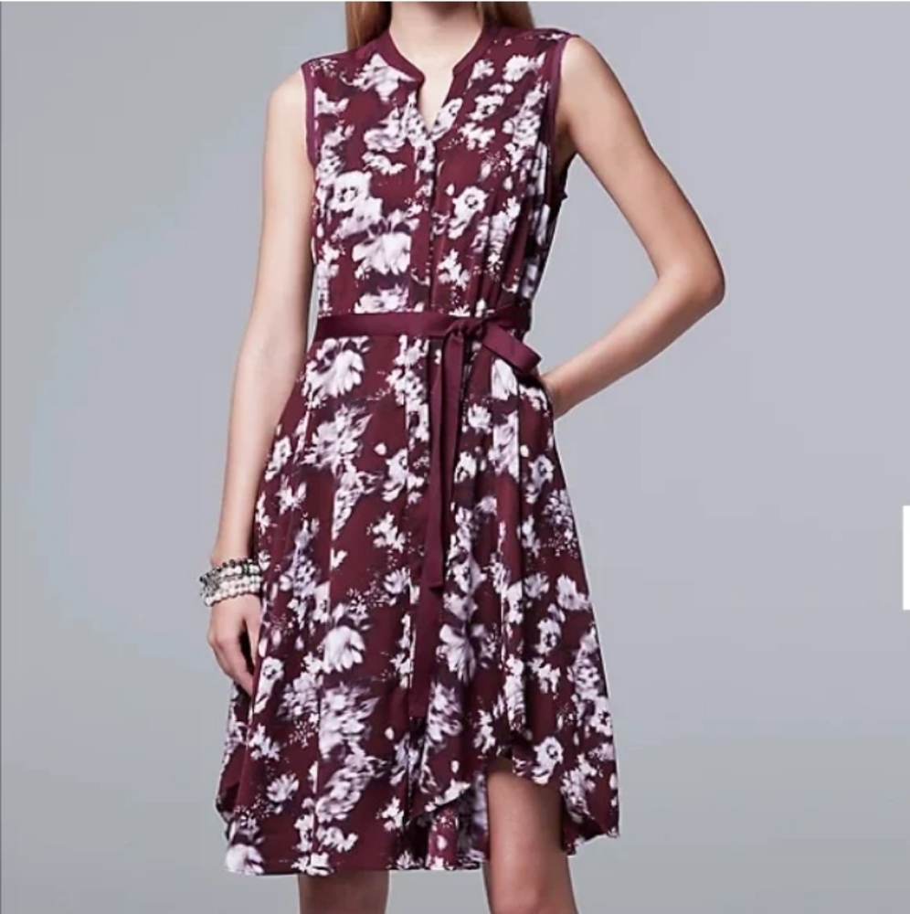 🍁Simply Vera Wang Dress Medium Kohls Purple Floral Blur Fall Pretty